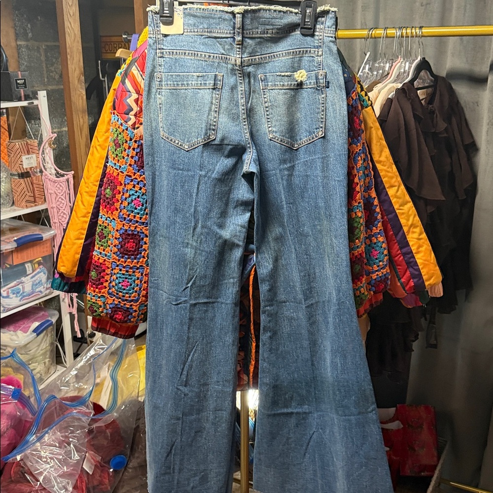 Pilcro Medium Blue High-Rise Flare Jeans - Picture 4 of 6